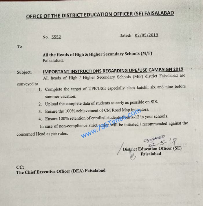 IMPORTANT INSTRUCTIONS REGARDING UPE USE CAMPAIGN 2019 IN FAISALABAD