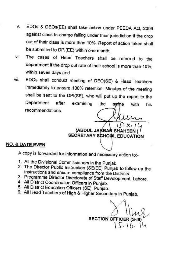 RETENTION OF REGISTERED STUDENTS in 9th class and accountability on dropout