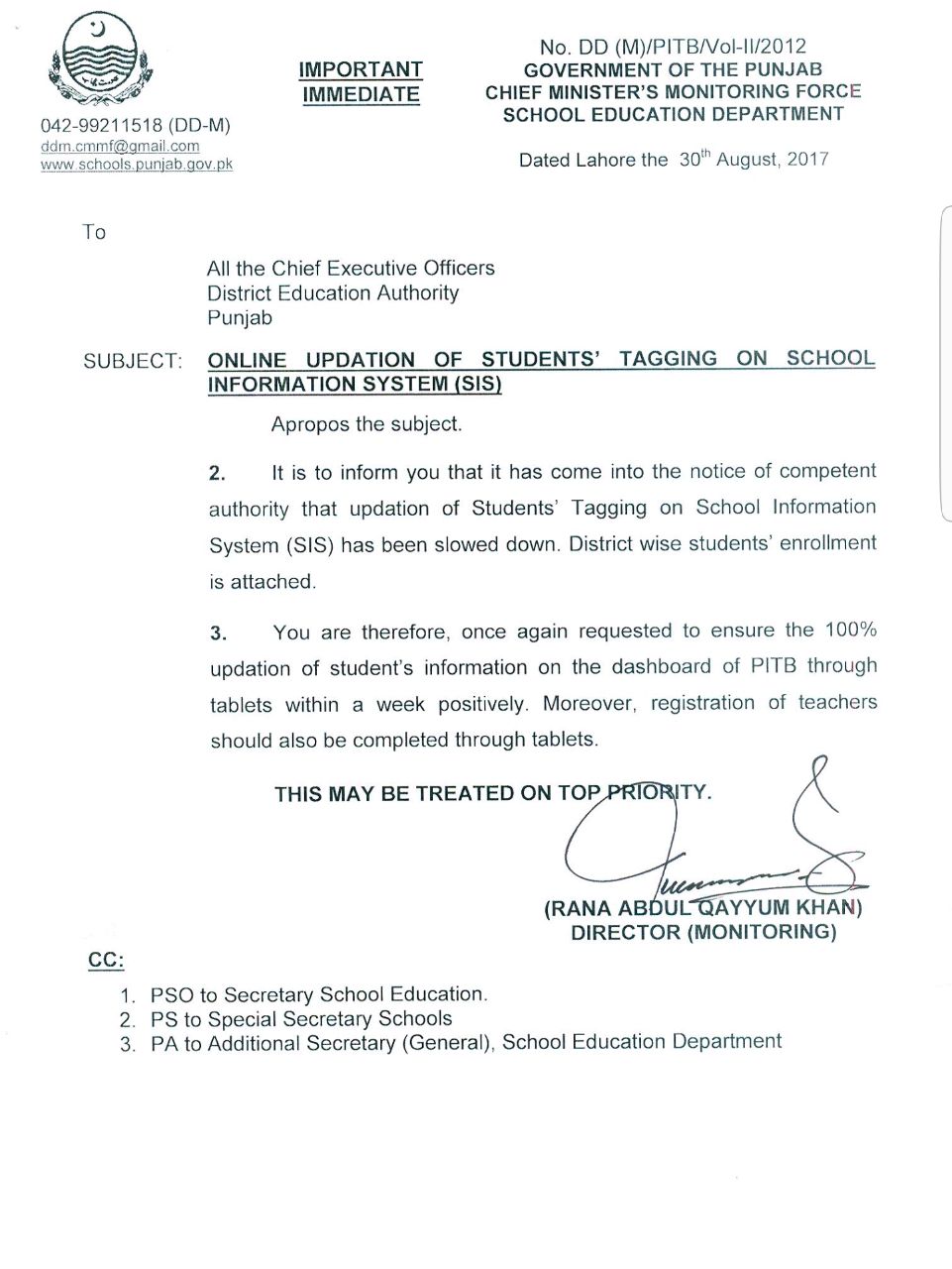 ONLINE UPDATION OF STUDENTS TAGGING ON SCHOOL INFORMATION SYSTEM