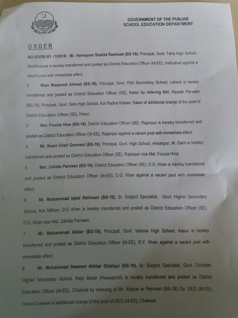 transfer list of education department
