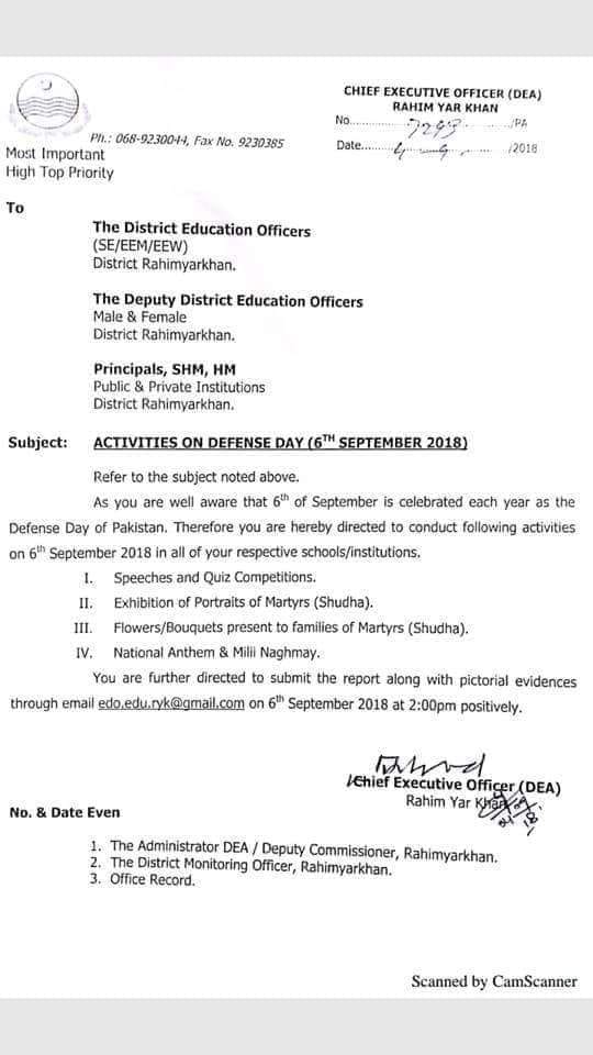 ACTIVITIES ON DEFENCE DAY SEPTEMBER 6 2018