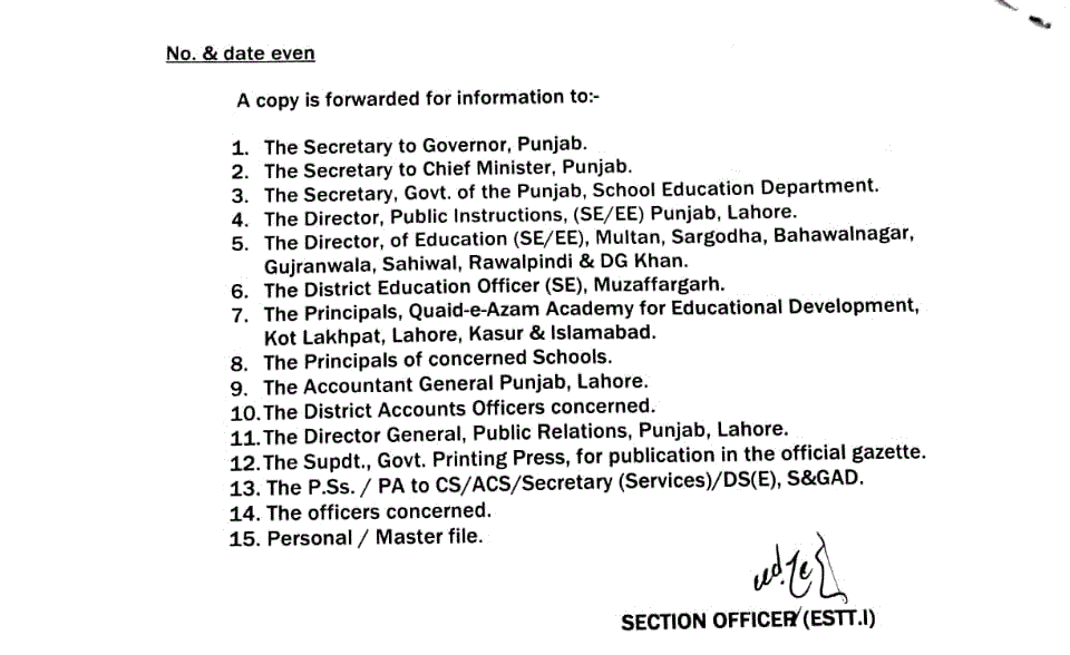 PROMOTION OF EDUCATION OFFICERS FROM BPS-19 TO BPS-20 IN PUNJAB
