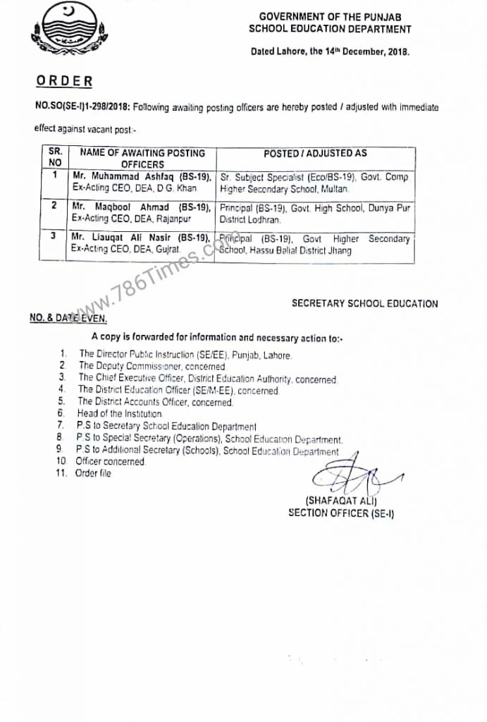 CHIEF EXECUTIVE OFFICERS TRANSFERRED IN SCHOOLS