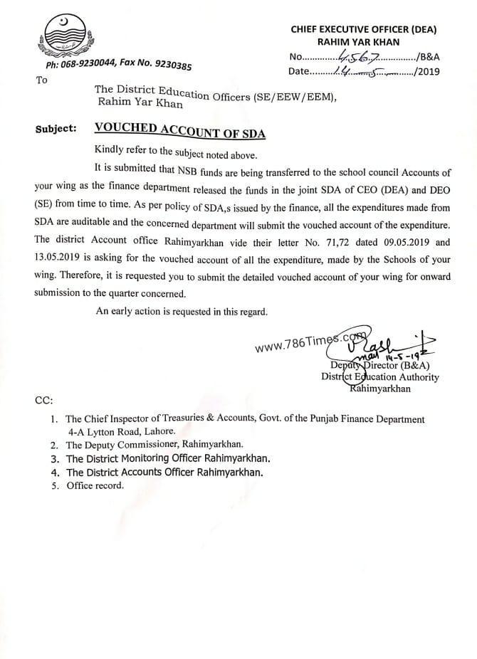 VOUCHED ACCOUNT OF SDA IN RAHIM YAR KHAN