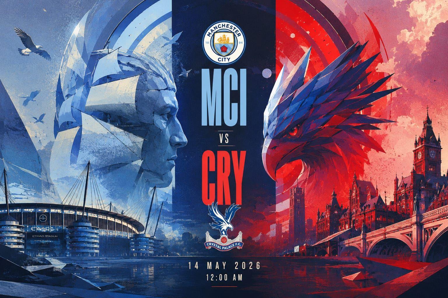 Man City vs Crystal Palace. Erling Haaland of Man City battles for possession against Crystal Palace defenders during Premier League match at Etihad Stadium, May 2026