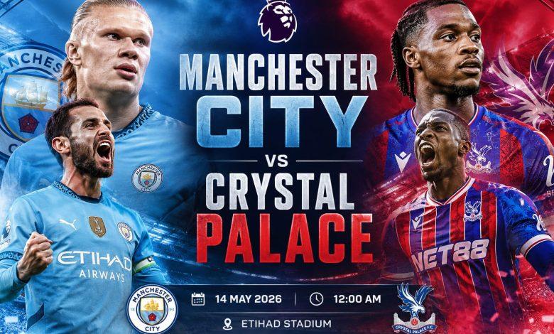 Erling Haaland of Man City battles for possession against Crystal Palace defenders during Premier League match at Etihad Stadium, May 2026. Man City vs Crystal Palace