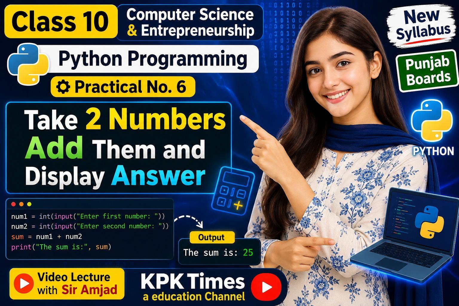 Class 10 Computer Science Practical 6 | Add Two Numbers in Python Using ...