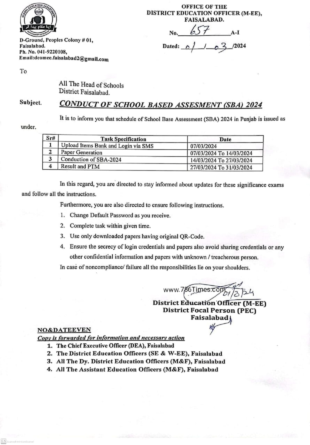 Conduct of SBA 2024 and upload of item bank by PEC